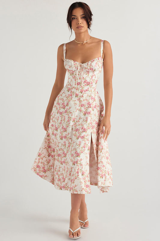 Rose print bustier dress